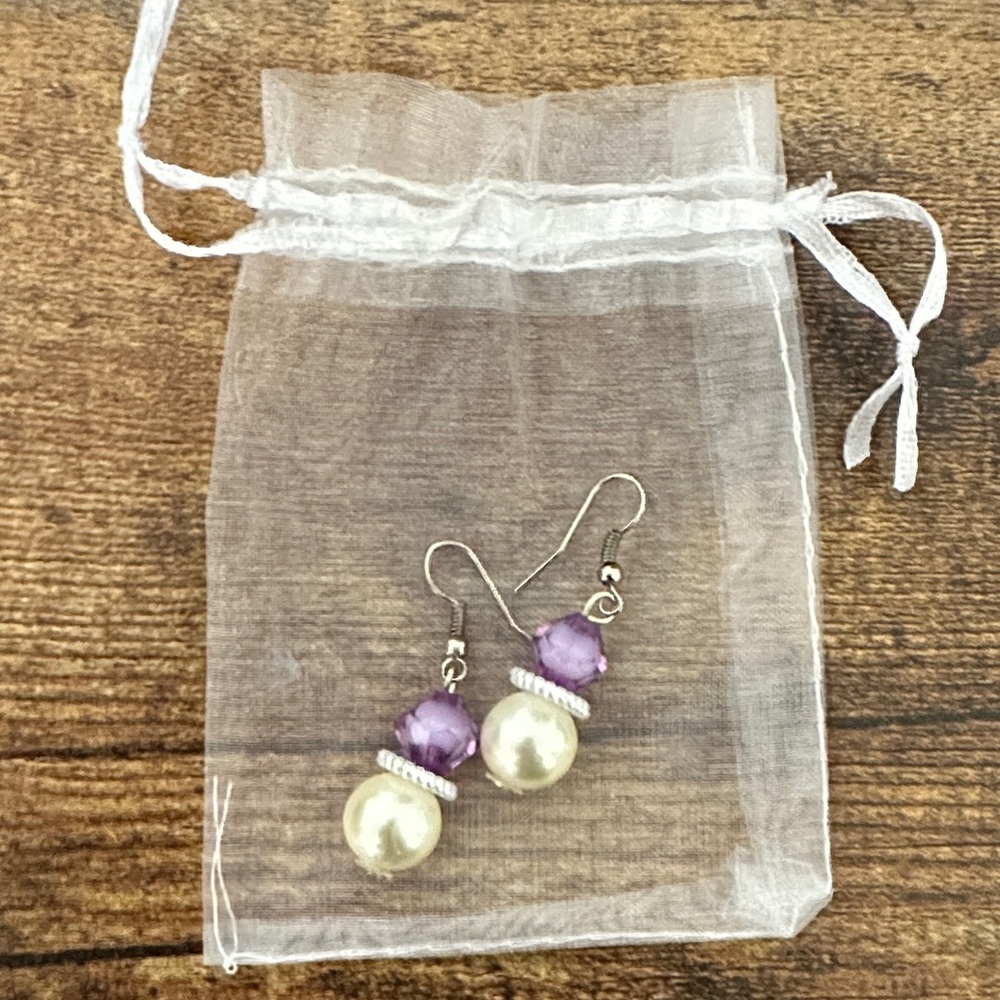 Purple and Pearl Beaded Earrings